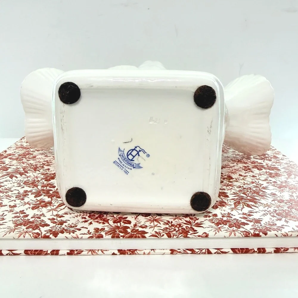 Vintage Hispania DAISA 1984 Spain Porcelain Basket Bow White Romantic Decor
